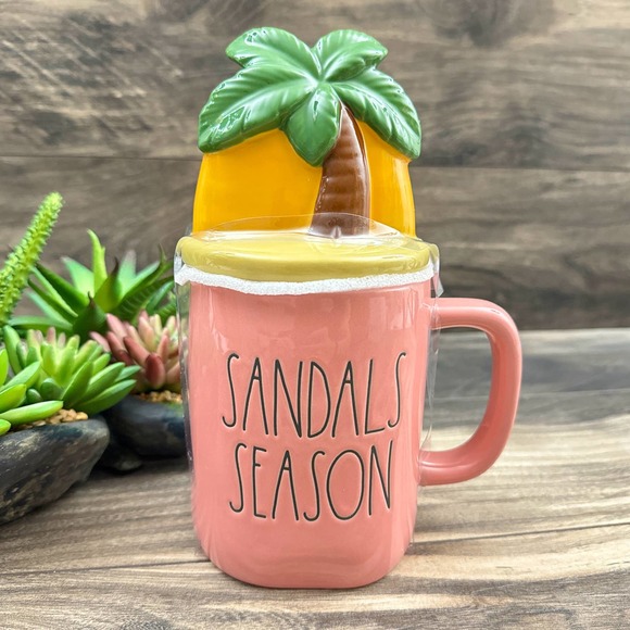 NIB RAE DUNN Sandal Season Figural Lidded Mug Pink Tropical Summer Gift Vacation - Picture 3 of 6